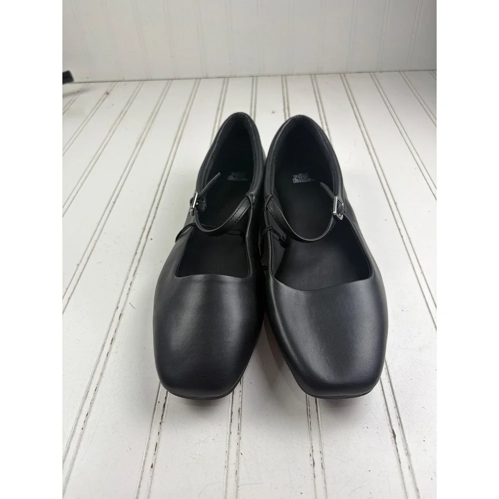 Wild Fable Elsa Black Leather Mary Jane Ballet Dress Flats Women's Size 10